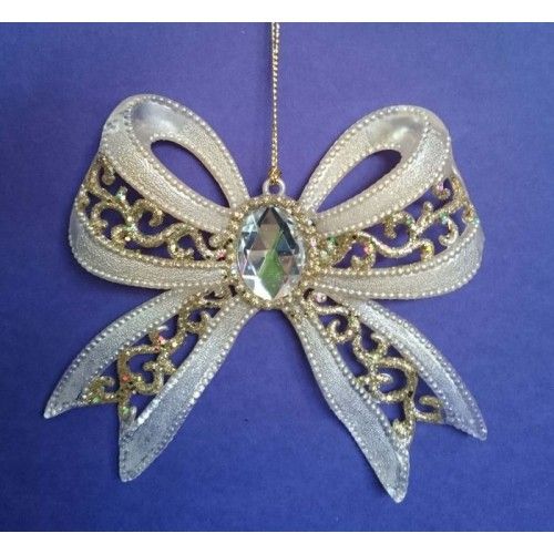 Украшение елочное подвесное "Бант золотой" из пластика /1/