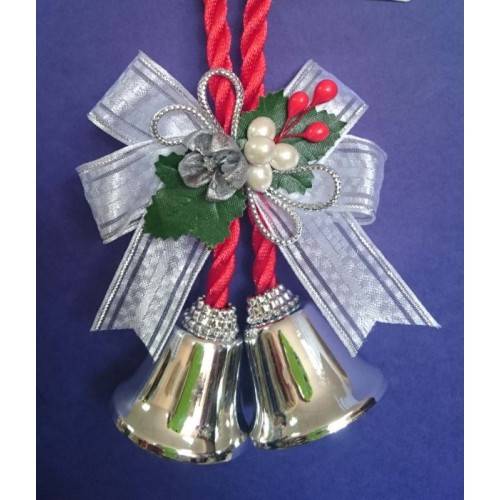 Украшение елочное подвесное "Серебряные колокольчики с белым бантиком" /1/