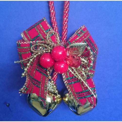 Украшение елочное подвесное "Золотые бубенцы с красным бантиком" /1/