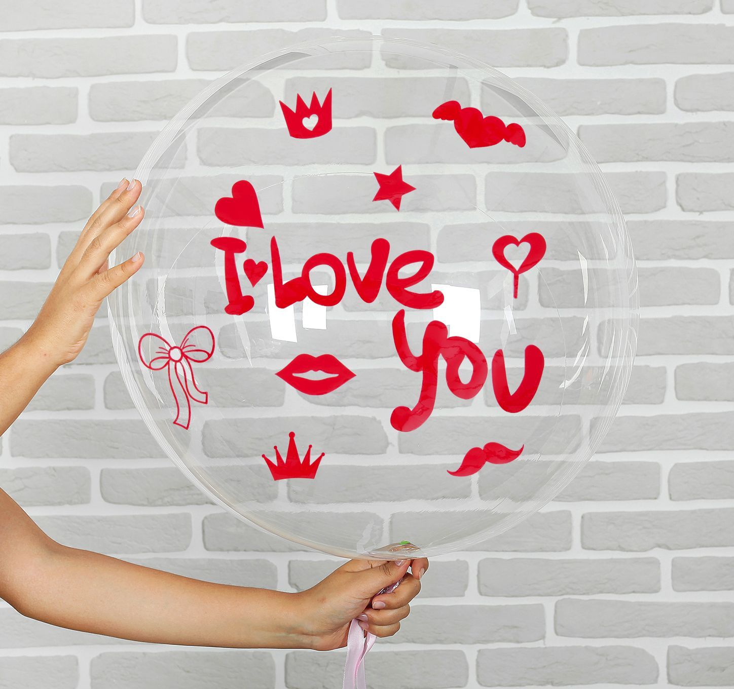 Шар "Люблю тебя" 16" прозрачный с наклейками губки полимерный(фольга)