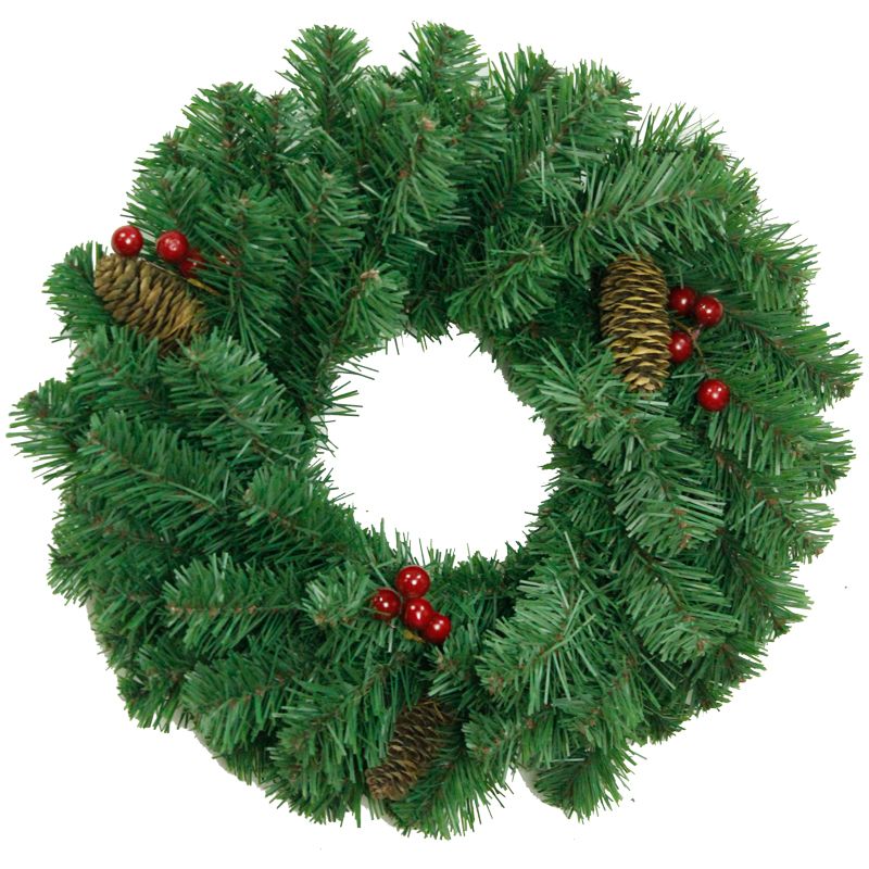 Венок "Новогодний 13" зеленый с шишками и ягодами, диаметр 40 см