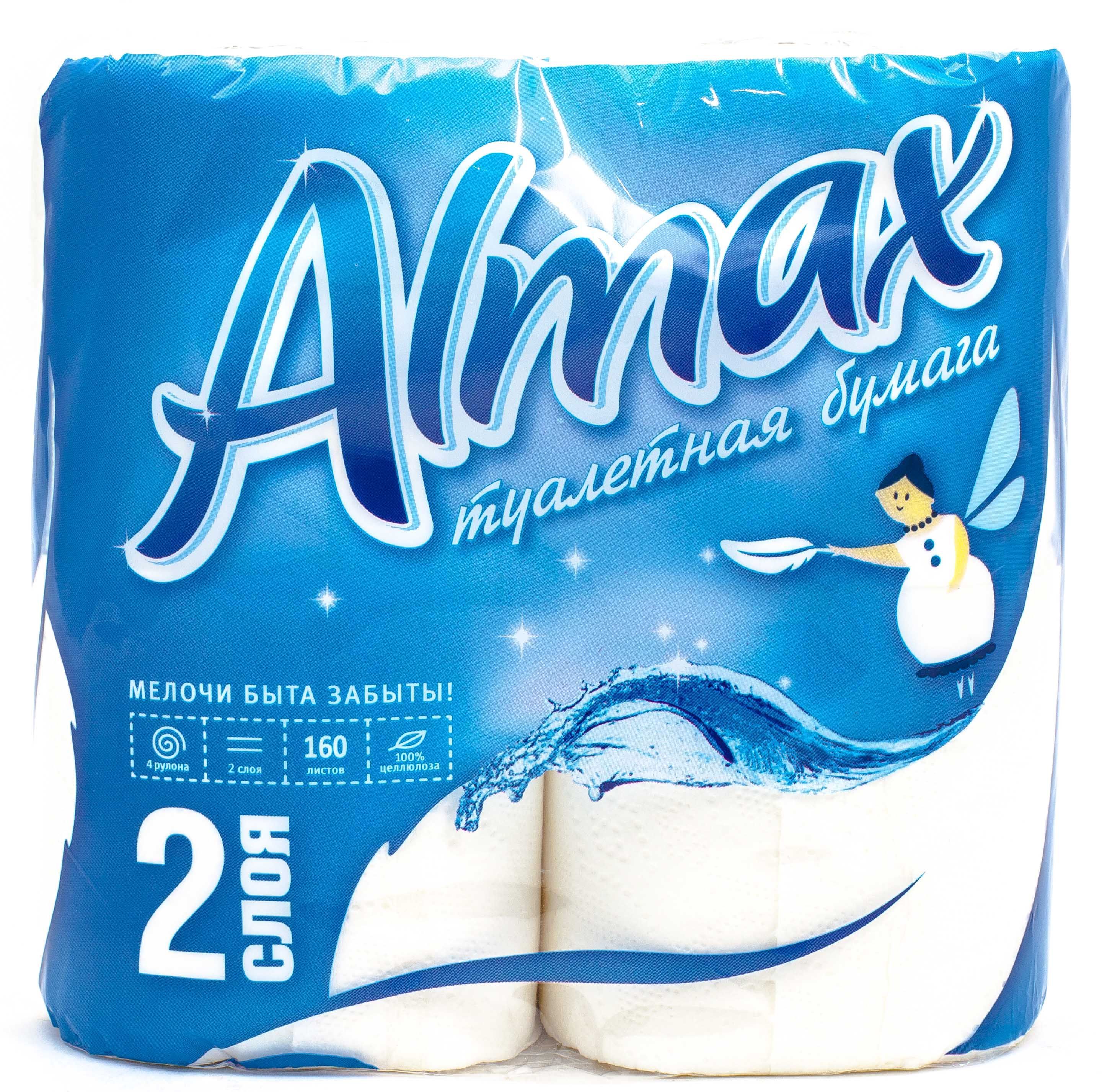 Бумага туалетная "ALMAX" 2сл. 4рул. в упаковке белая /16/