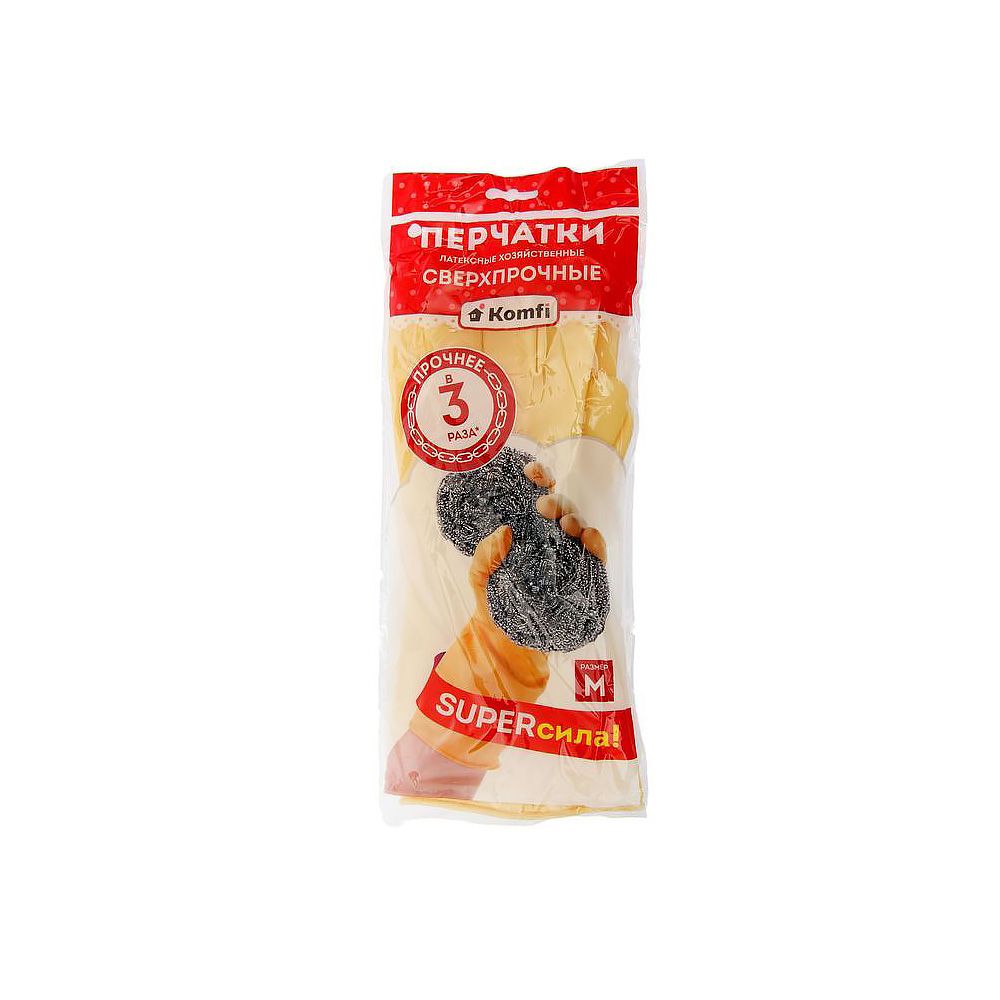 Перчатки латексные "Сверхпрочные" размер М натуральный /12/