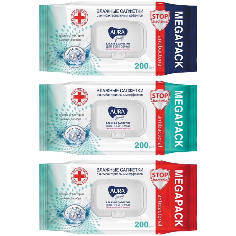 Салфетки влажные AURA "Family" 200шт /12/