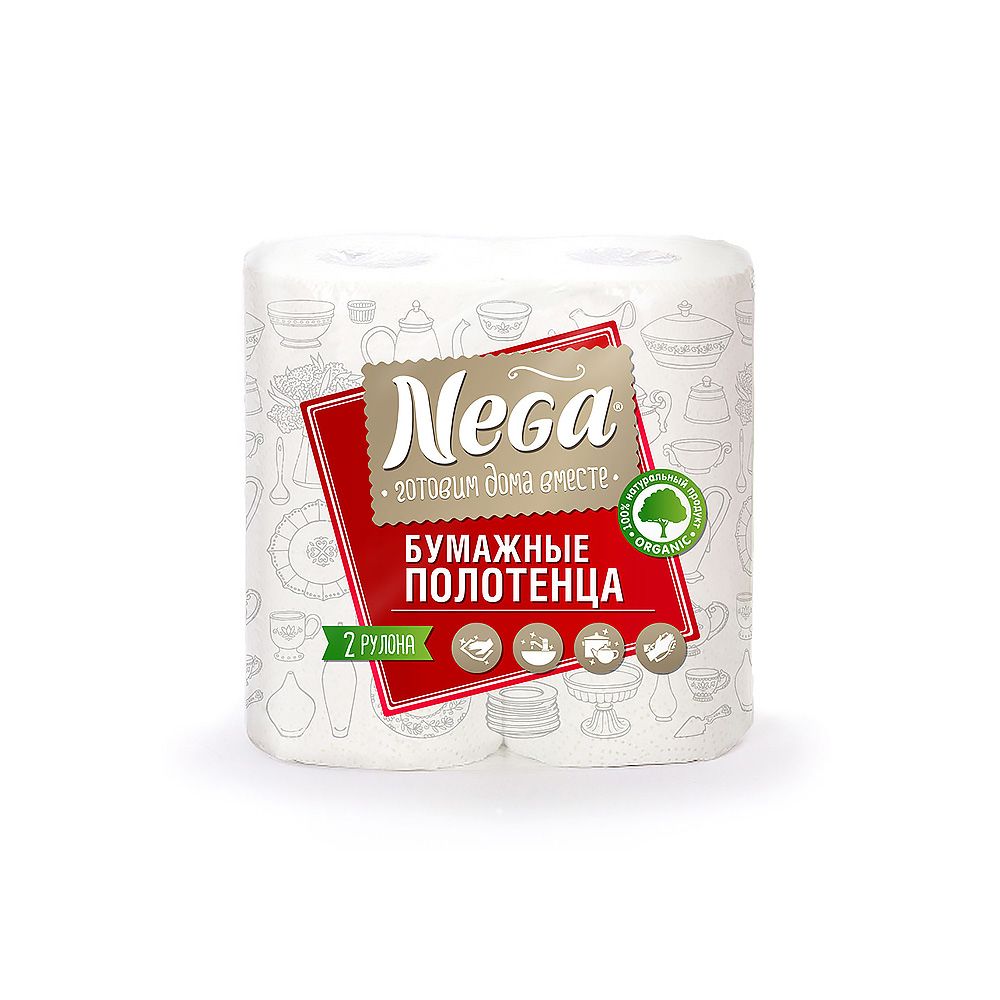 Бумажное полотенце "NEGA" 2-х сл. спайка 2шт. белое /12/