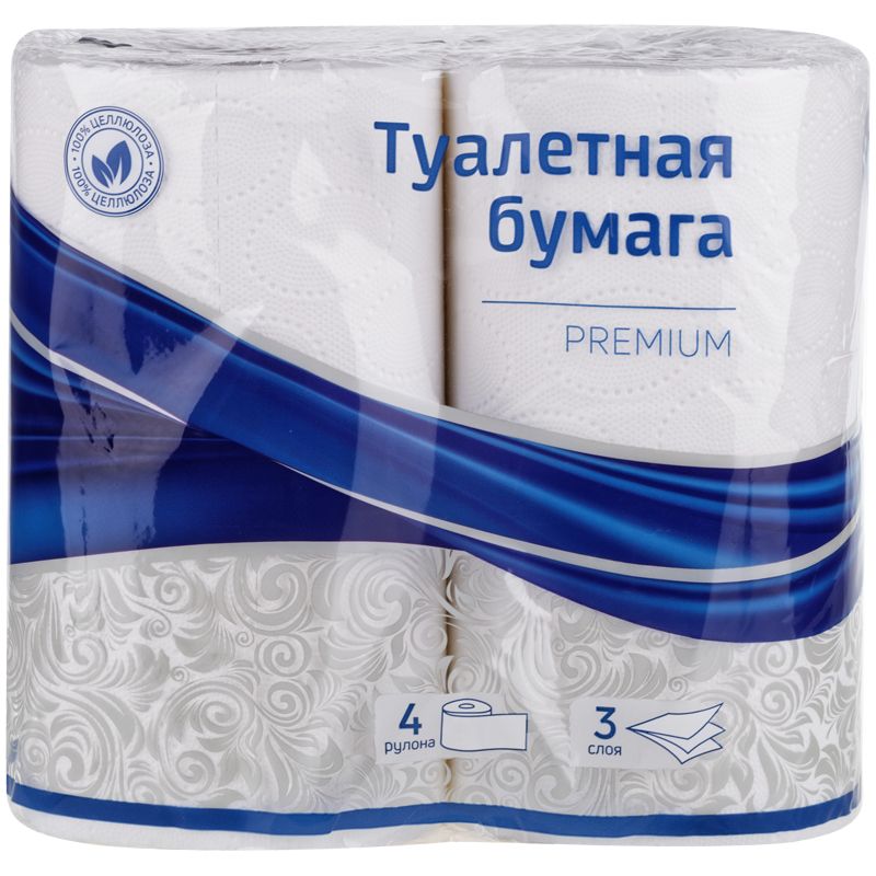 Бумага туалетная "OfficeClean "Premium" 3-слойная, 4шт., тиснение, белая/12/