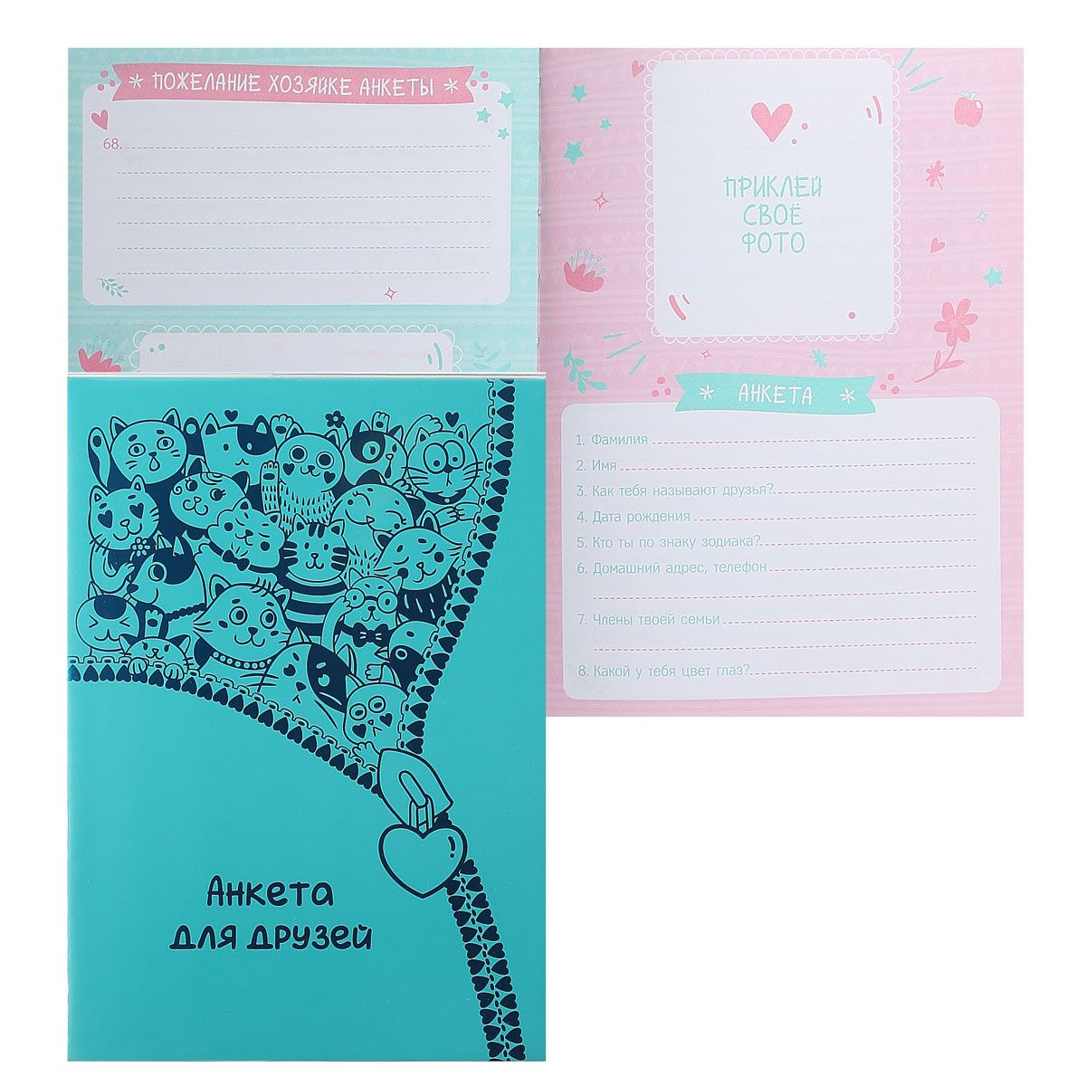 Анкета для друзей А5 "Бирюзовый" /20/