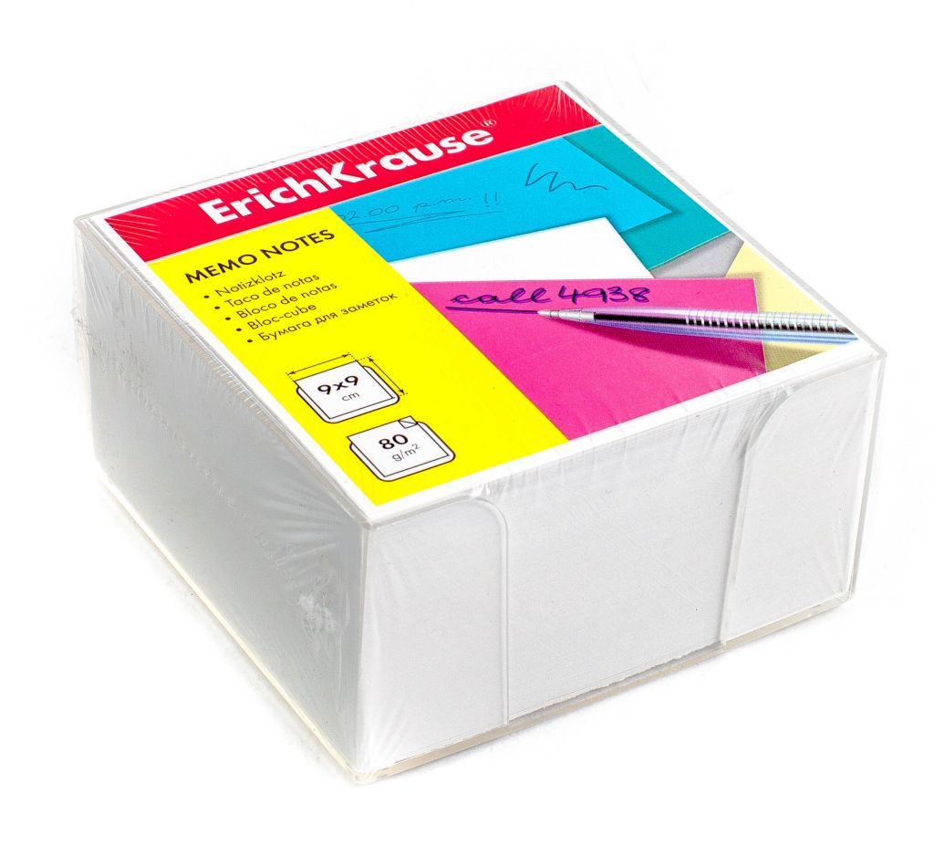 Блок для записей  90х90х50мм белый в пл.боксе "Erich Krause" /24/