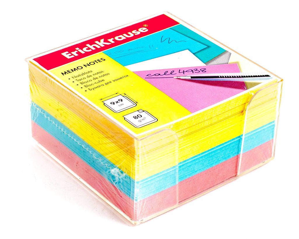 Блок для записей  90х90х50мм ассорти в пл.боксе "Erich Krause" /24/