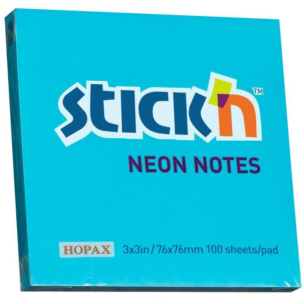 Блок самоклеящийся  76х76мм "Stick`n" 100л. неон голубой /12/