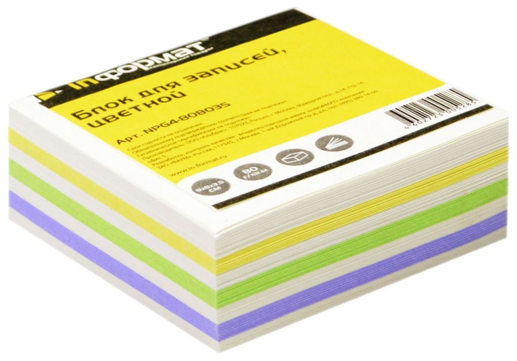 Блок для записей  80х80х35мм цветной "inФОРМАТ" /30/