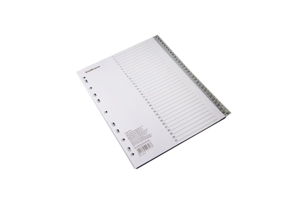 Разделитель листов А4 1-31 "DIVIDER" пластик серый /15/