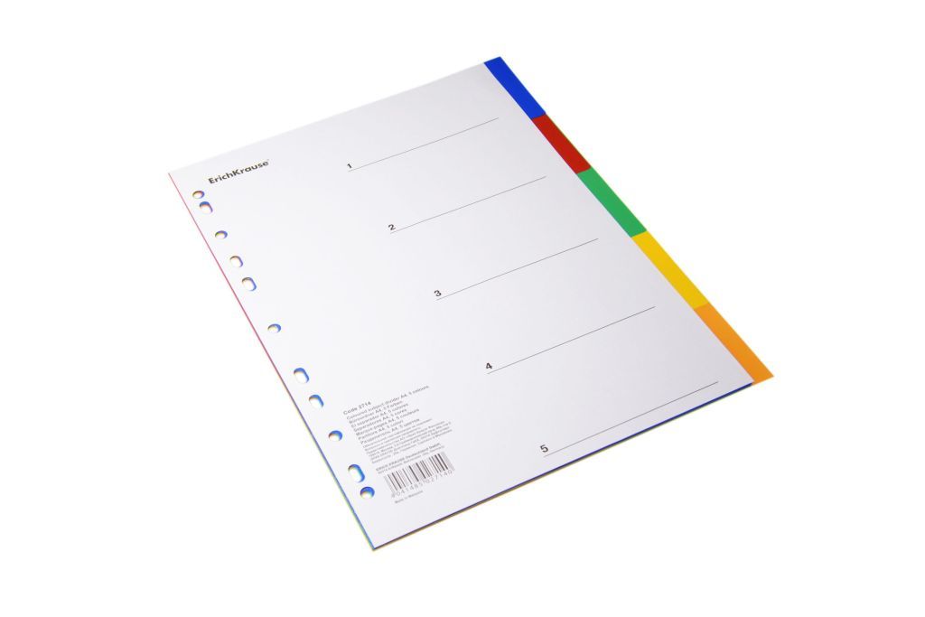 Разделитель листов А4  5цв. "DIVIDER COLORED" пластик /50/