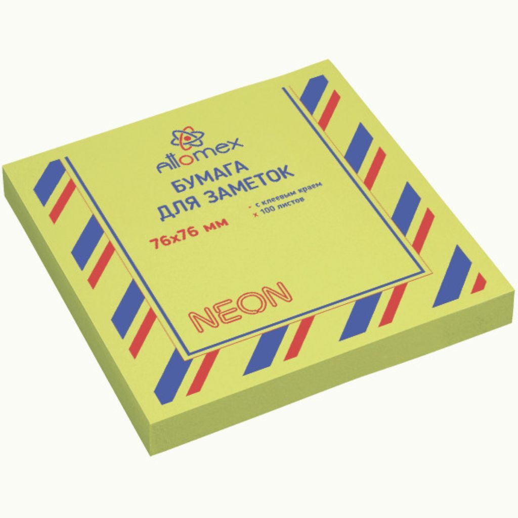Блок самоклеящийся  76х76мм "Attomex" 100л. неон зеленый /12/