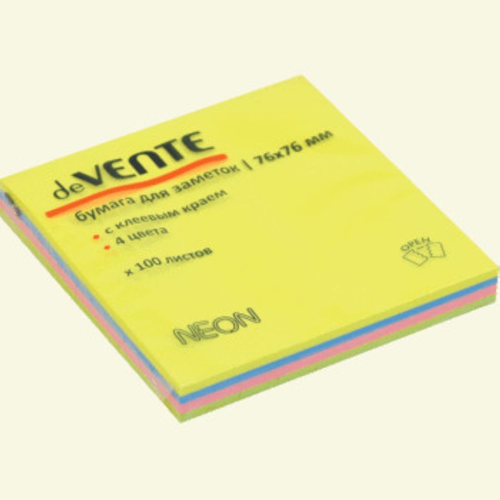 Блок самоклеящийся  76х76мм "deVENTE" 100л. неон 4цв. /12/