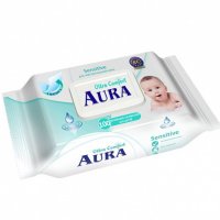 Салфетки влажные AURA "Ultra comfort" 100шт детские, с алоэ /12/