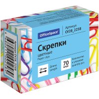 Скрепки 28мм "OfficeSpace" 70шт. цветные /10/